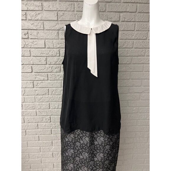 Vince Camuto Women Black White Sleeveless Sheer Chiffon Blouse Size L - Picture 1 of 7